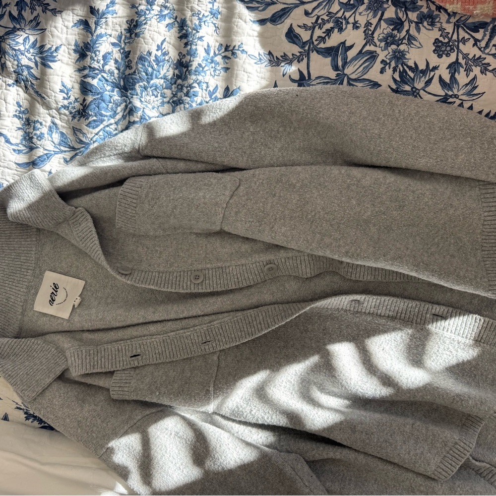 aerie Light Gray Button-Up Cardigan